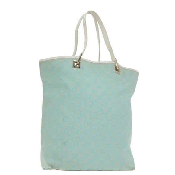GUCCI GG Canvas Tote Bag Light Blue White Gold 002 1098 Auth 102471 - Picture 1 of 16